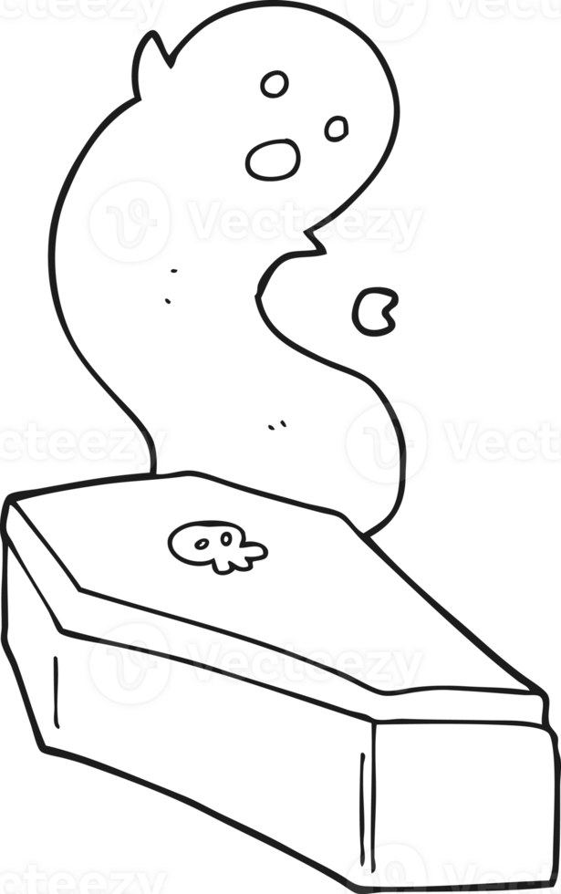 hand drawn black and white cartoon spooky coffin png