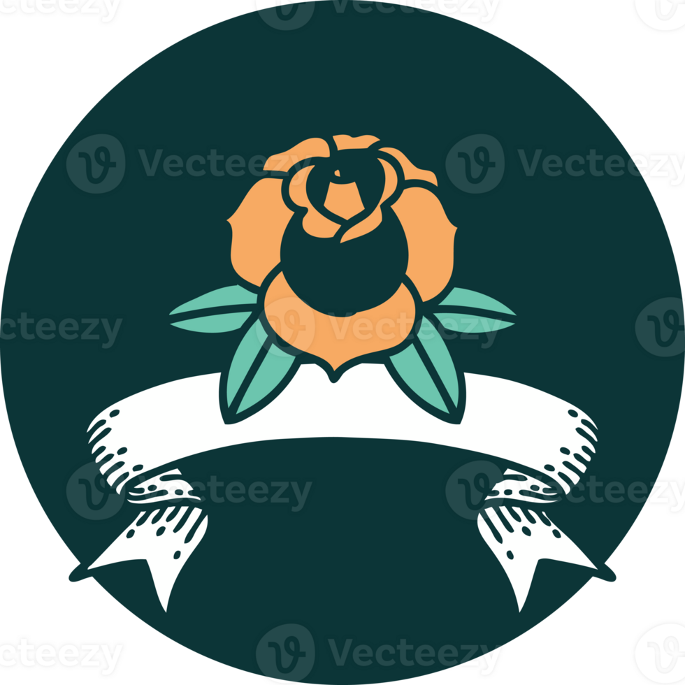 tattoo style icon with banner of a flower png