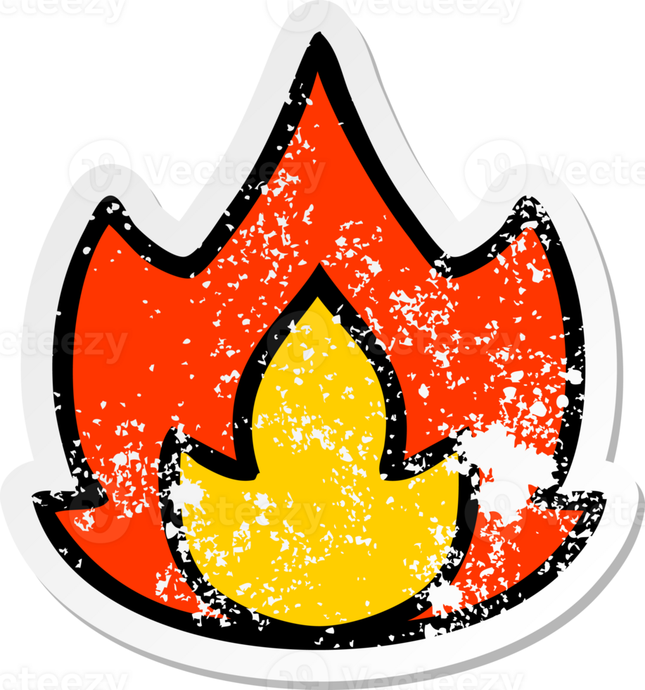 distressed sticker of a cute cartoon fire png