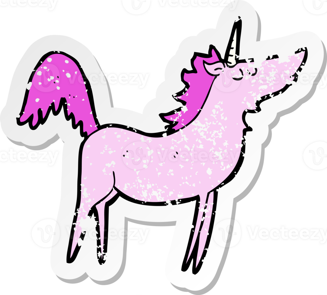 retro distressed sticker of a cartoon unicorn png