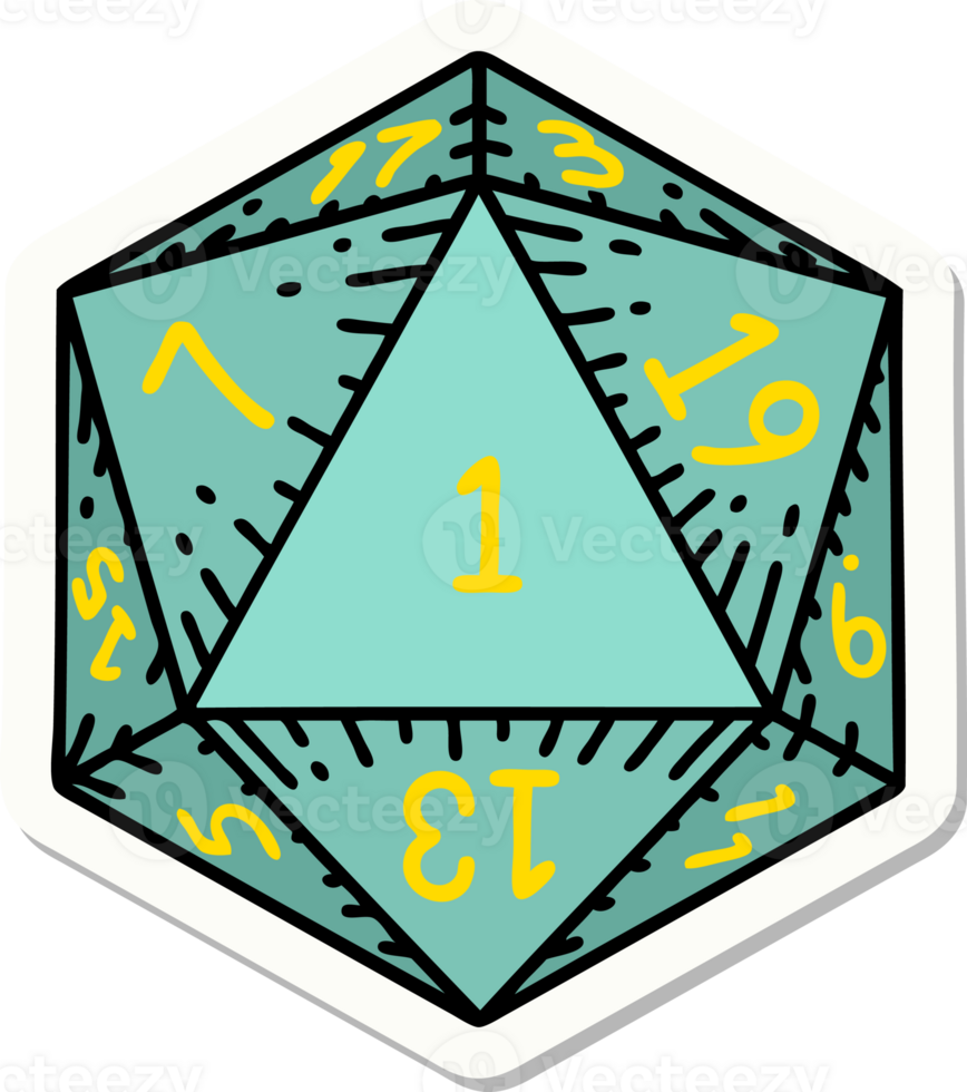 sticker of a natural 1 D20 dice roll png