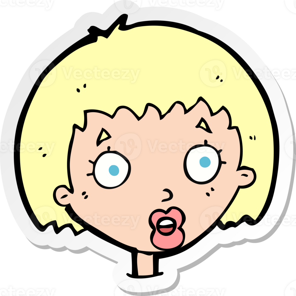 sticker of a cartoon surprised female face png