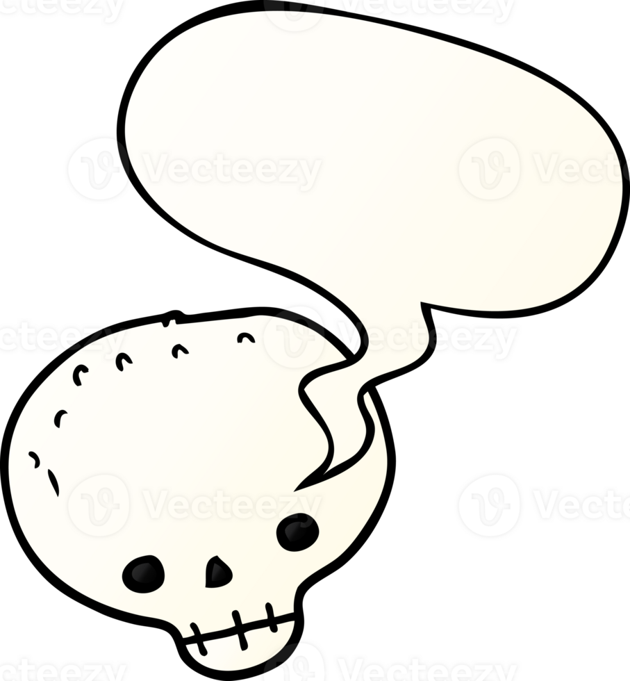 cartoon skull with speech bubble in smooth gradient style png