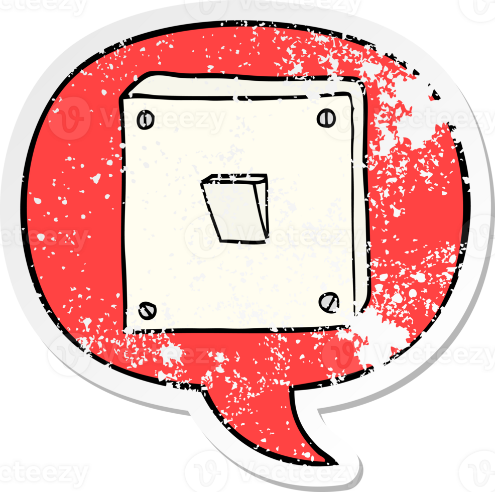 cartoon light switch with speech bubble distressed distressed old sticker png