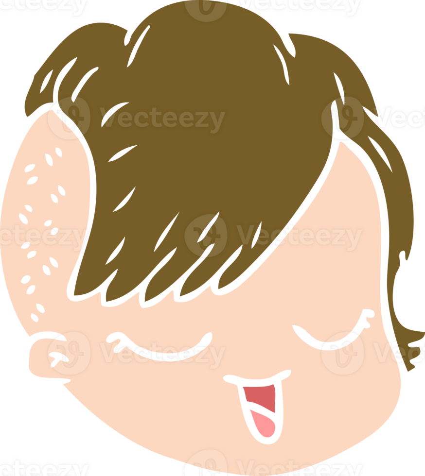 flat color style cartoon female face png