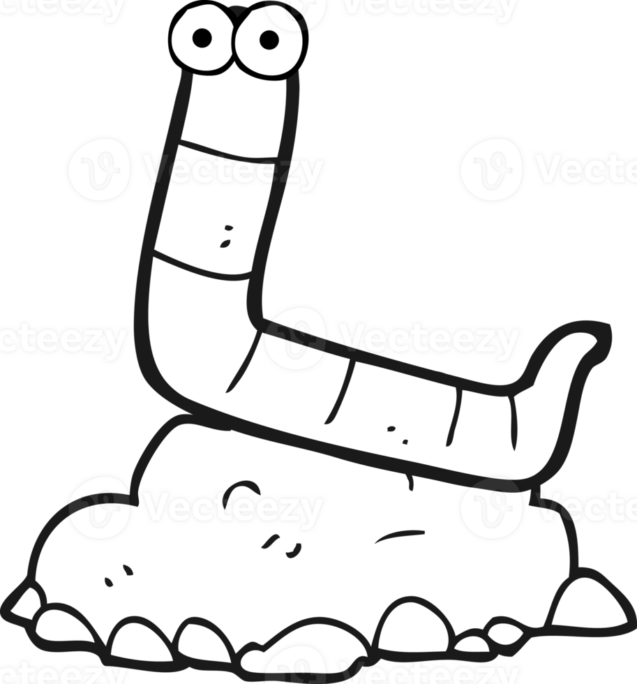 hand drawn black and white cartoon worm png