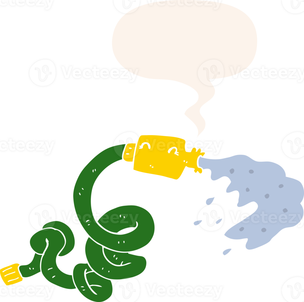 cartoon hosepipe with speech bubble in retro style png