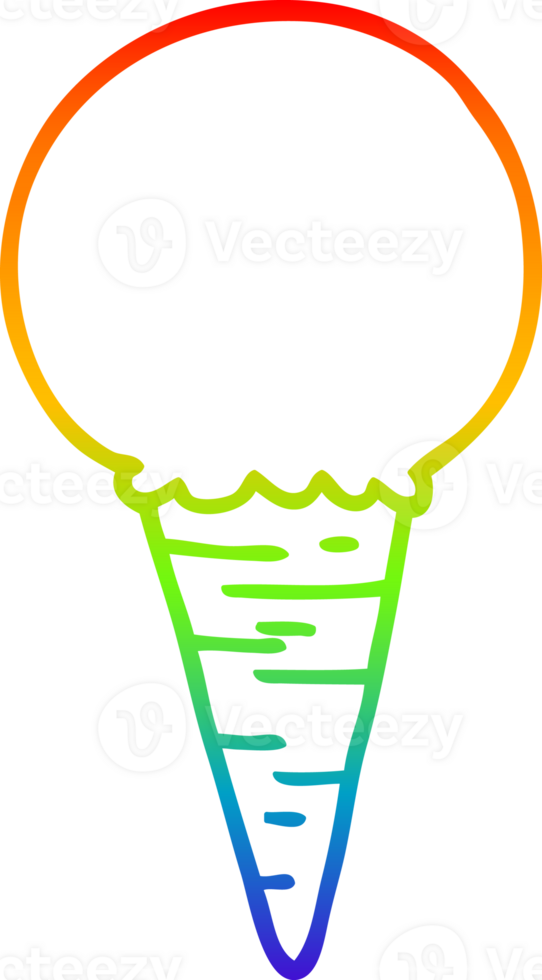 rainbow gradient line drawing of a cartoon ice cream cone png