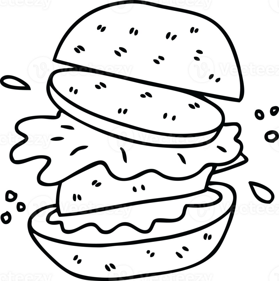 line drawing quirky cartoon veggie burger png