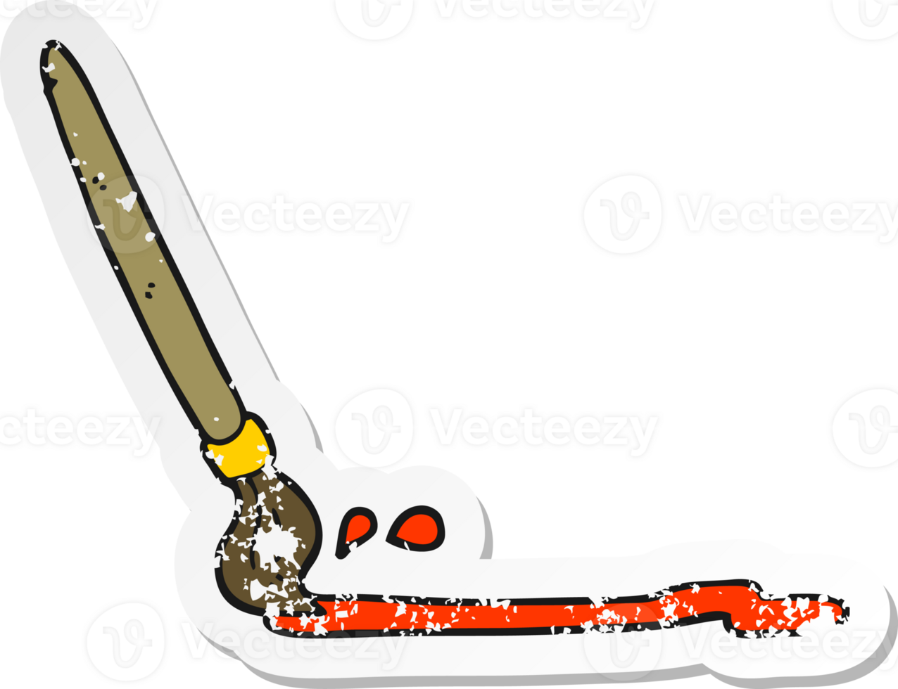 distressed sticker of a cartoon paintbrush png