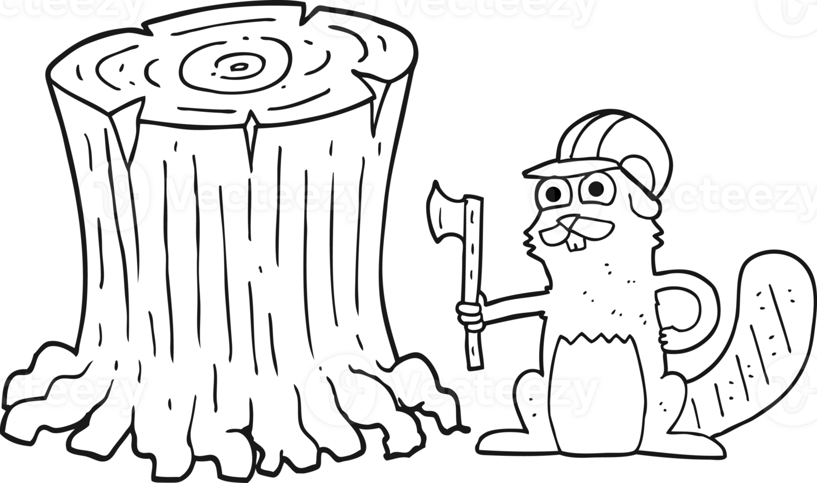 hand drawn black and white cartoon beaver png