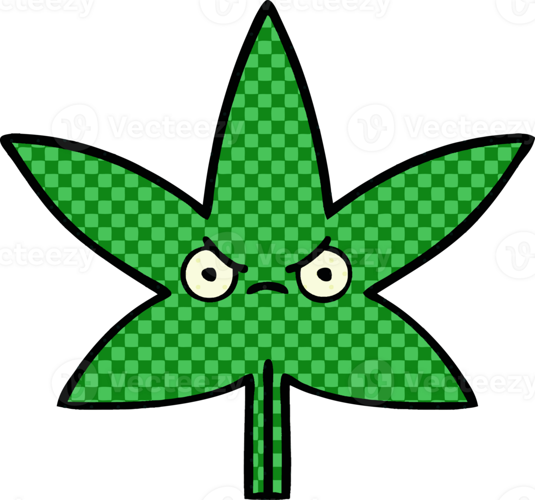 comic book style cartoon of a marijuana leaf png