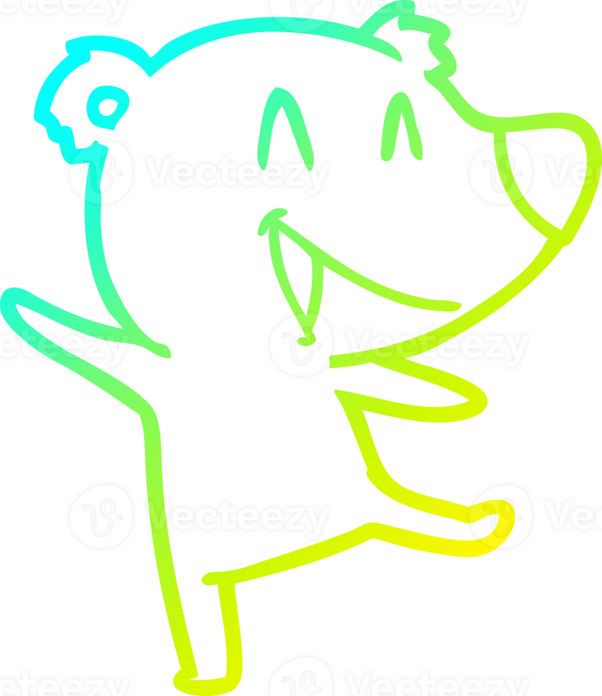 cold gradient line drawing of a laughing bear cartoon png