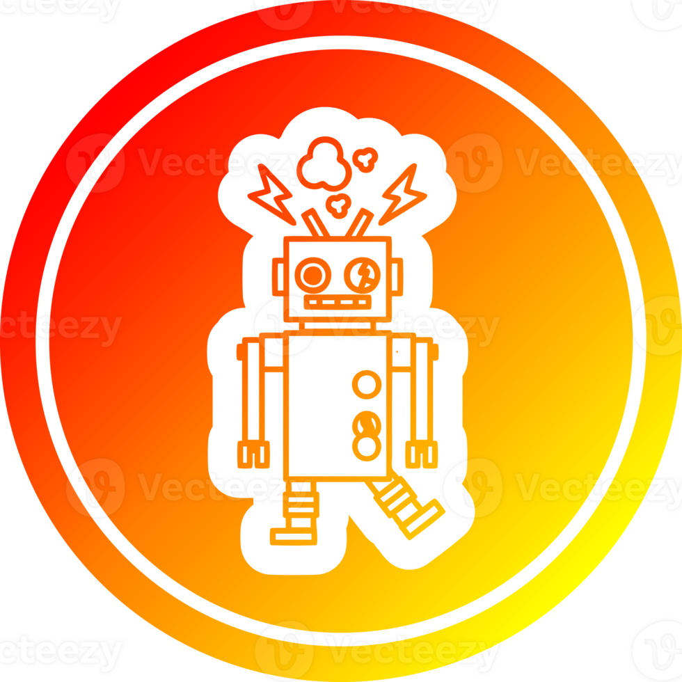 malfuncionando robô circular ícone com caloroso gradiente terminar png