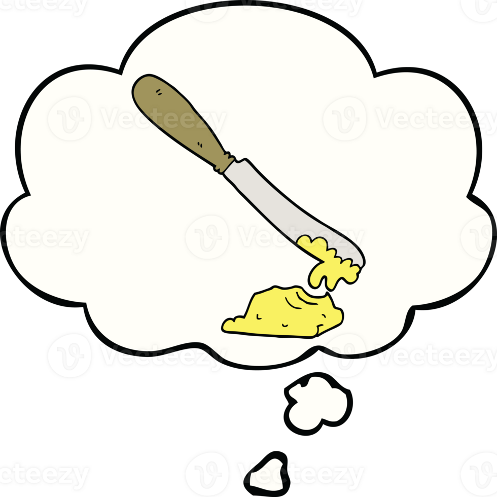 cartoon knife spreading butter with thought bubble png