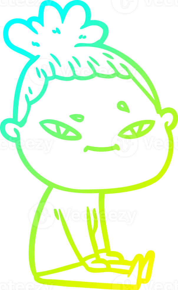 cold gradient line drawing of a cartoon woman png