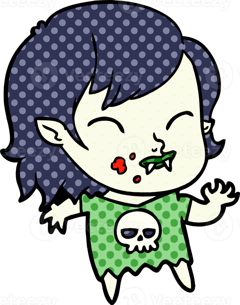 cartoon vampire girl with blood on cheek png
