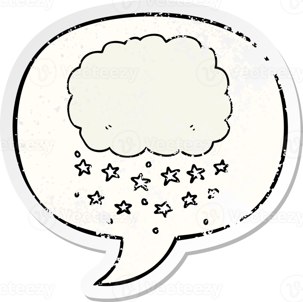 cartoon rain cloud with speech bubble distressed distressed old sticker png