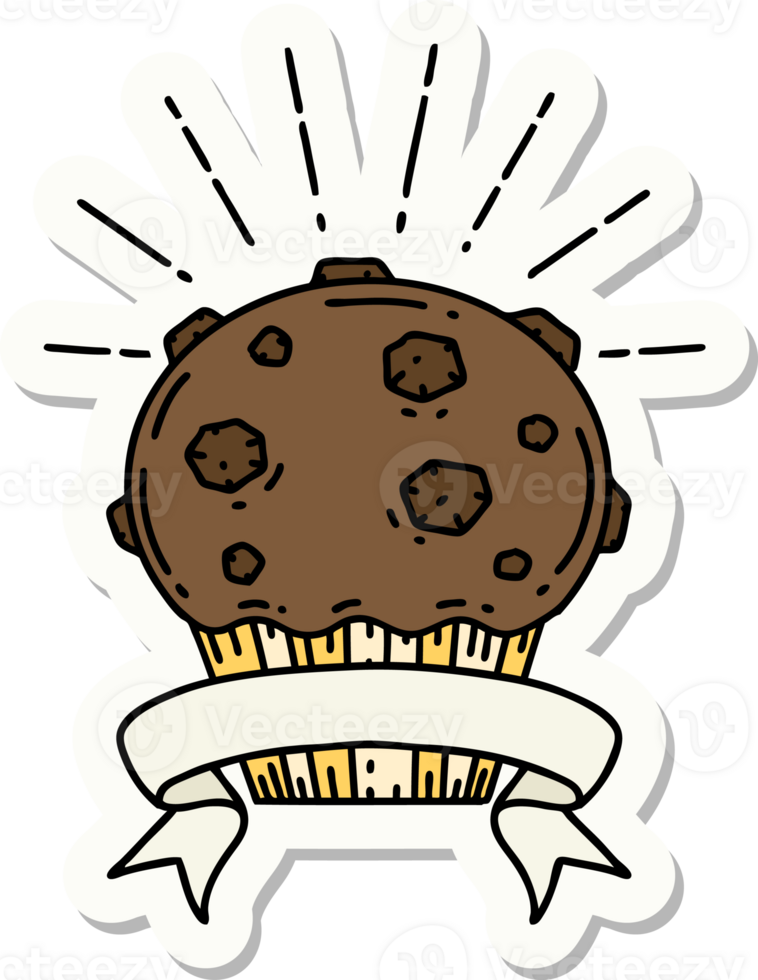 sticker of a tattoo style chocolate muffin png