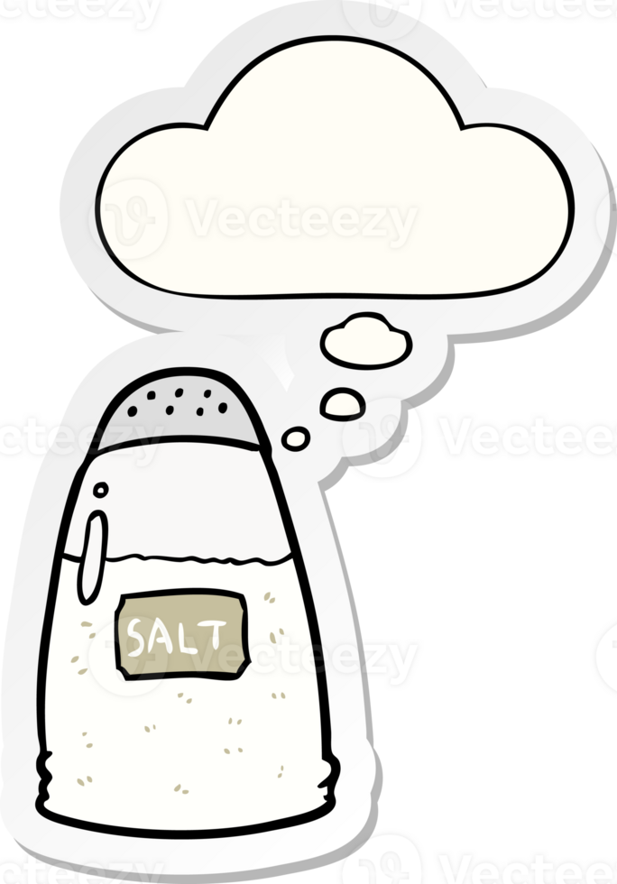 cartoon salt with thought bubble as a printed sticker png