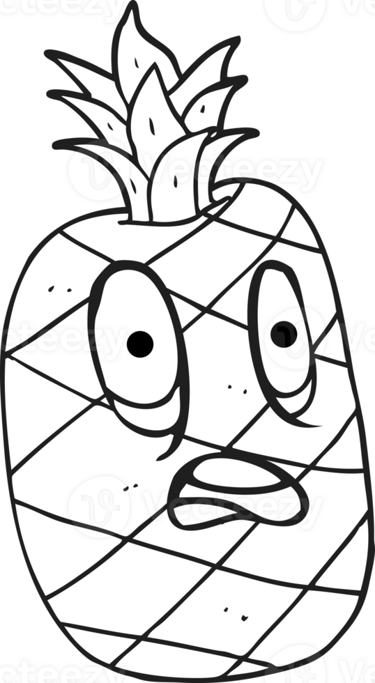 hand drawn black and white cartoon pineapple png