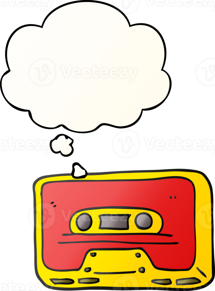 cartoon old tape cassette with thought bubble in smooth gradient style png
