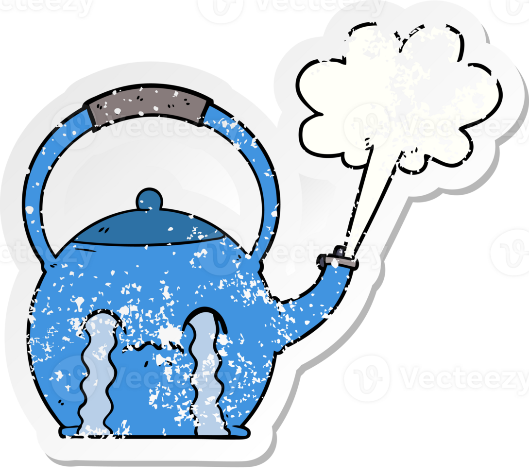 distressed sticker of a cartoon boiling kettle png