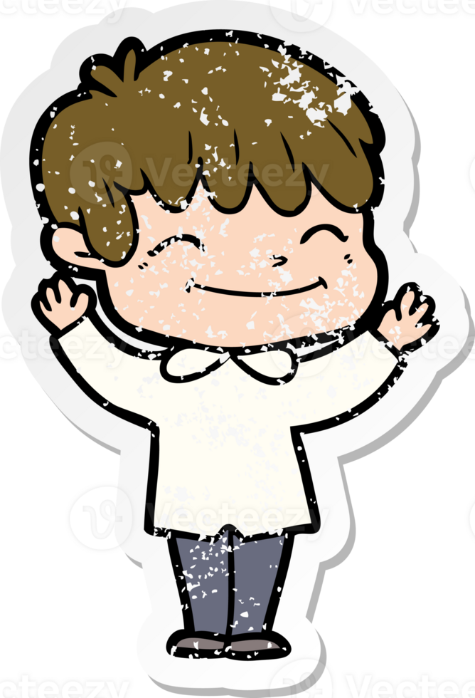distressed sticker of a cartoon happy boy png
