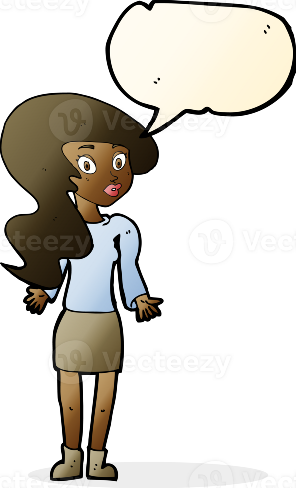 cartoon woman shrugging shoulders with speech bubble png