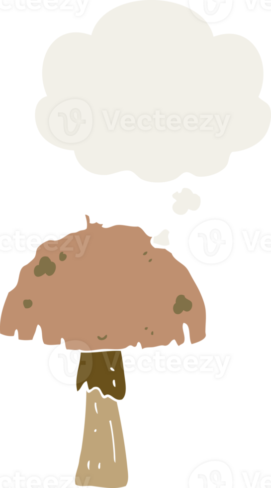cartoon mushroom with thought bubble in retro style png