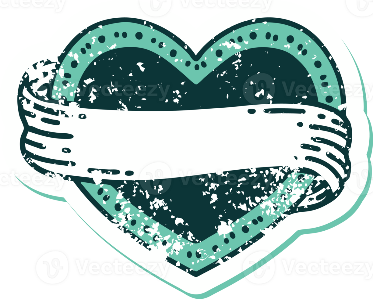 iconic distressed sticker tattoo style image of a heart and banner png