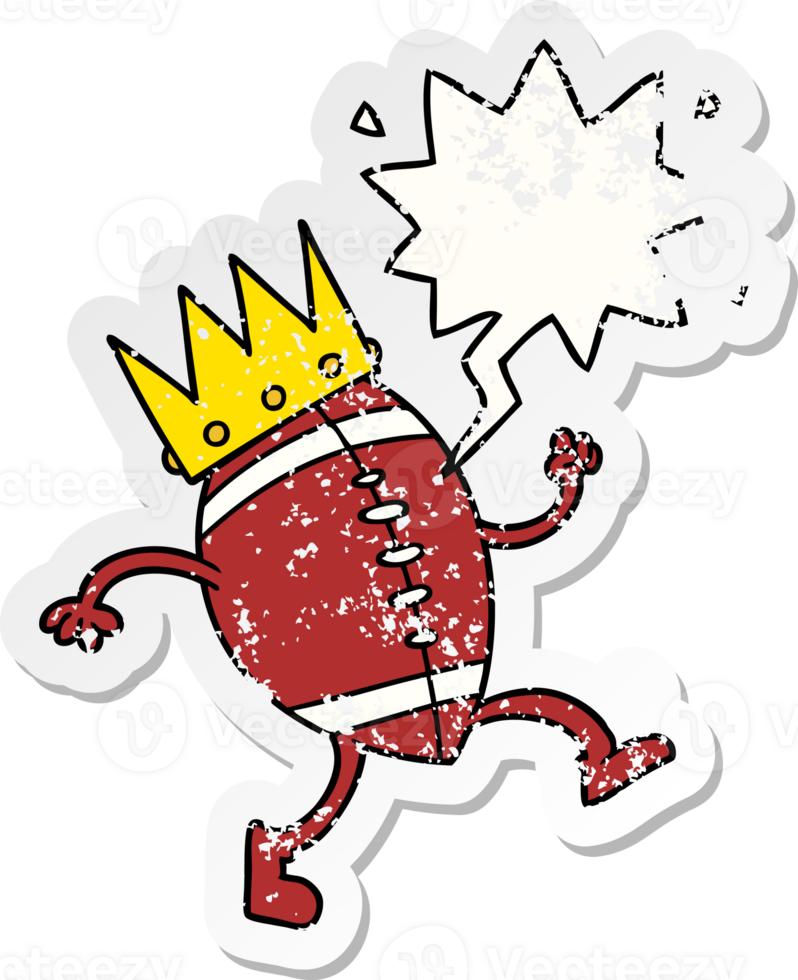 football with crown cartoon with speech bubble distressed distressed old sticker png