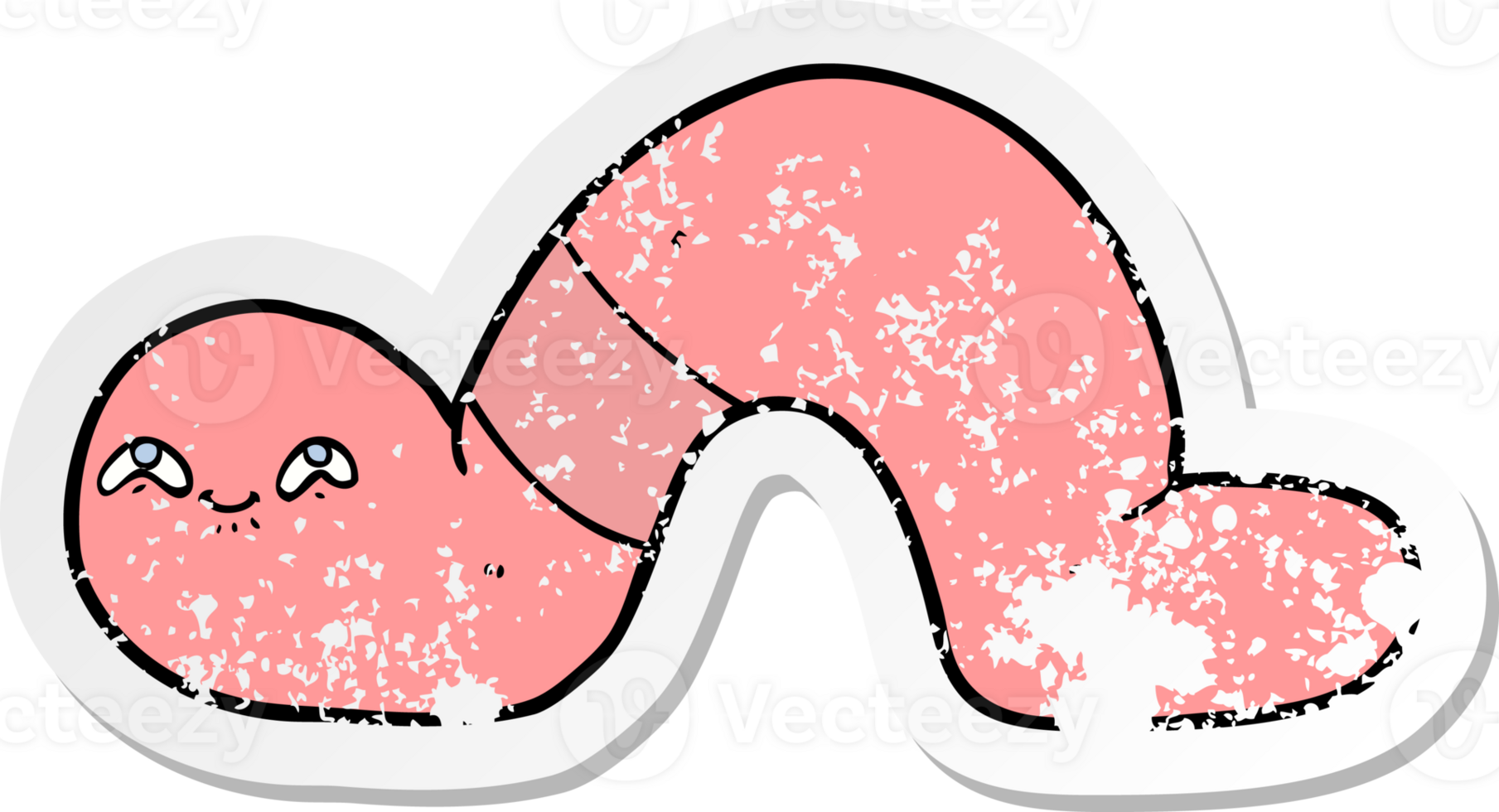 distressed sticker of a cartoon worm png