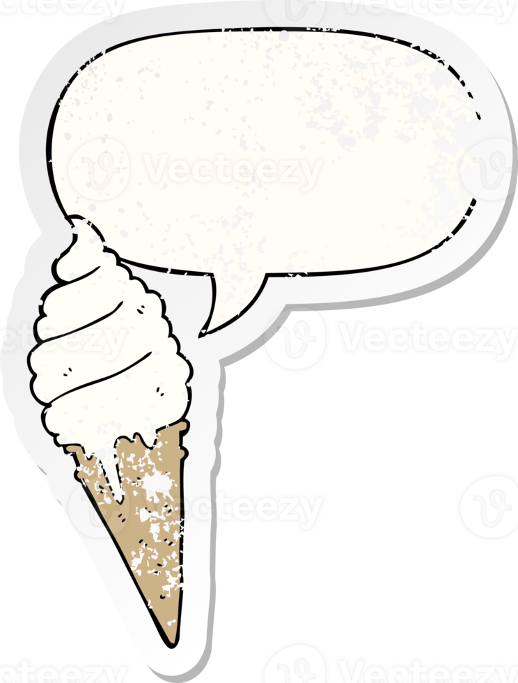 cartoon ice cream with speech bubble distressed distressed old sticker png