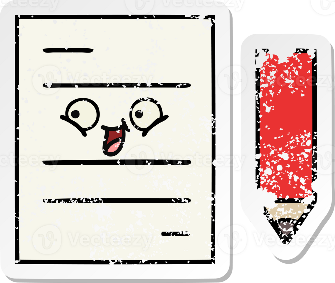 distressed sticker of a cute cartoon test paper png