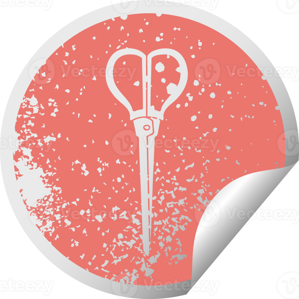 distressed circular peeling sticker quirky symbol scissors png