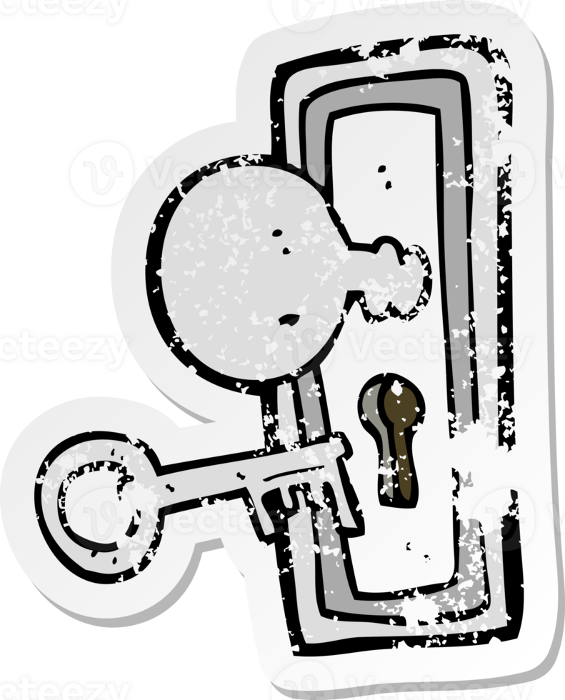 retro distressed sticker of a cartoon key and keyhole png