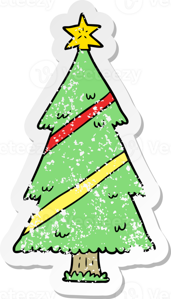 distressed sticker of a cartoon christmas tree png