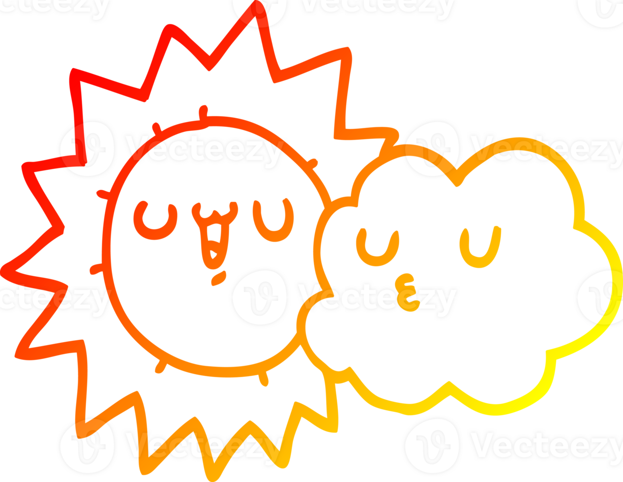 warm gradient line drawing of a cartoon sun and cloud png