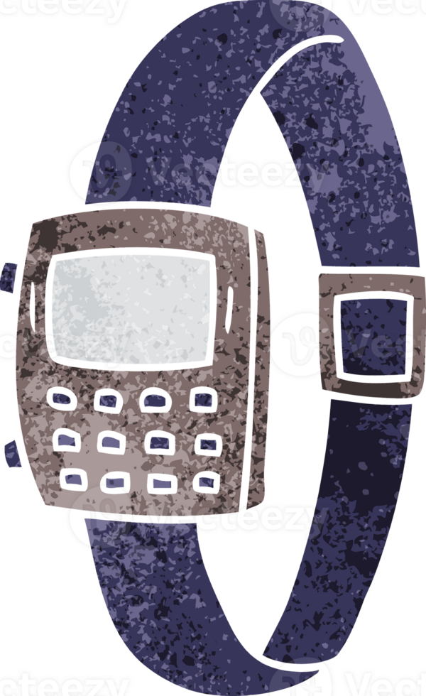 hand drawn retro cartoon doodle of a retro watch png
