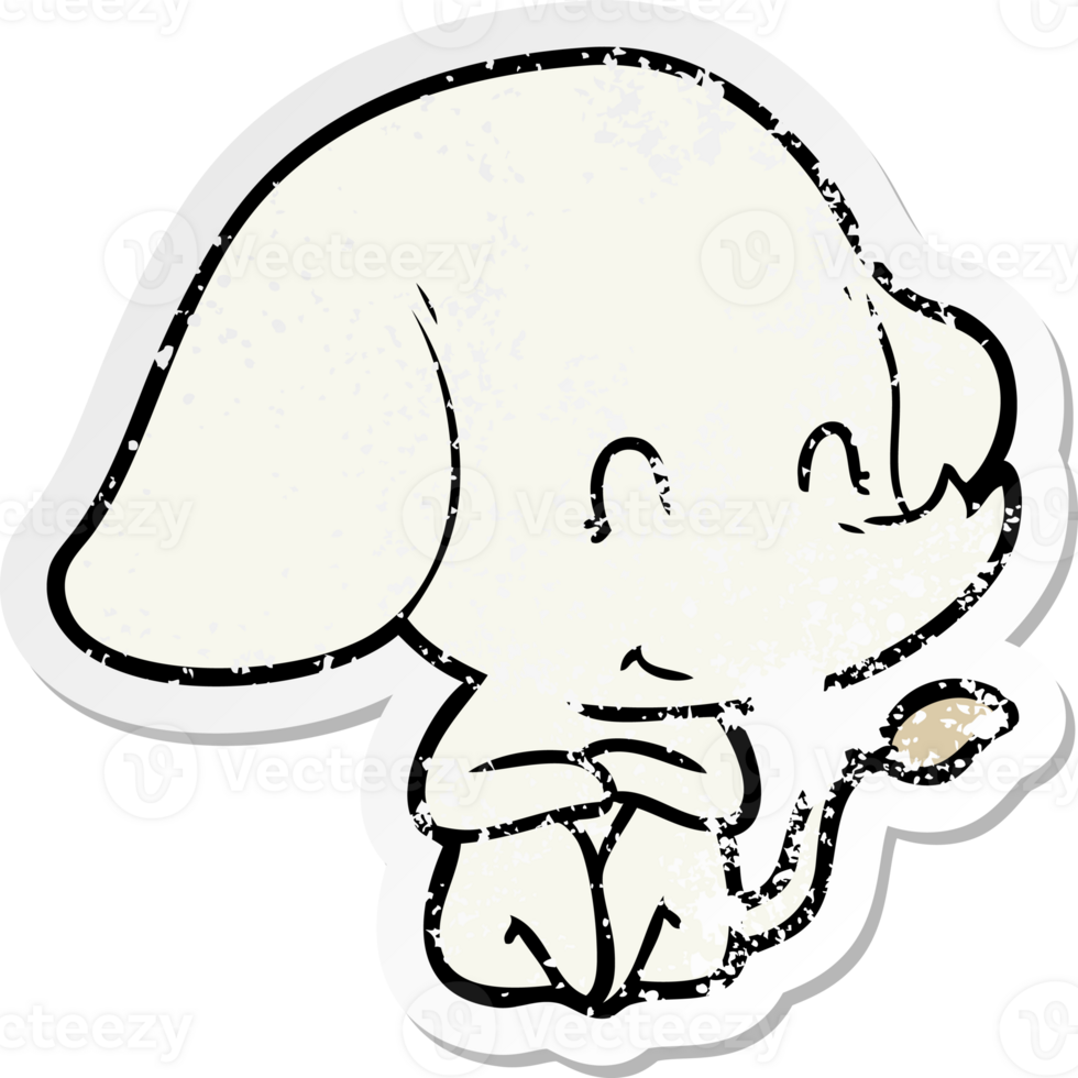 distressed sticker of a cute cartoon elephant png