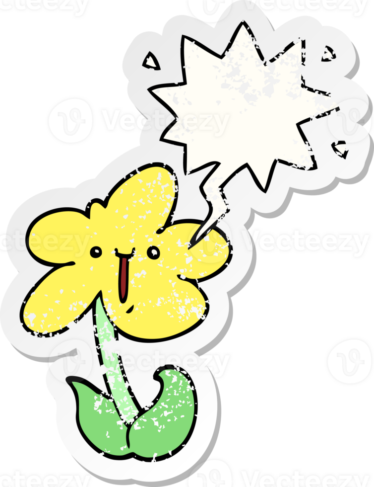 cartoon flower with speech bubble distressed distressed old sticker png