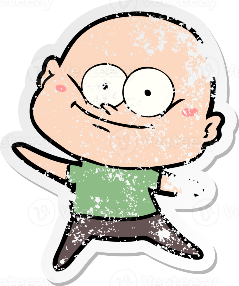 distressed sticker of a cartoon bald man staring png