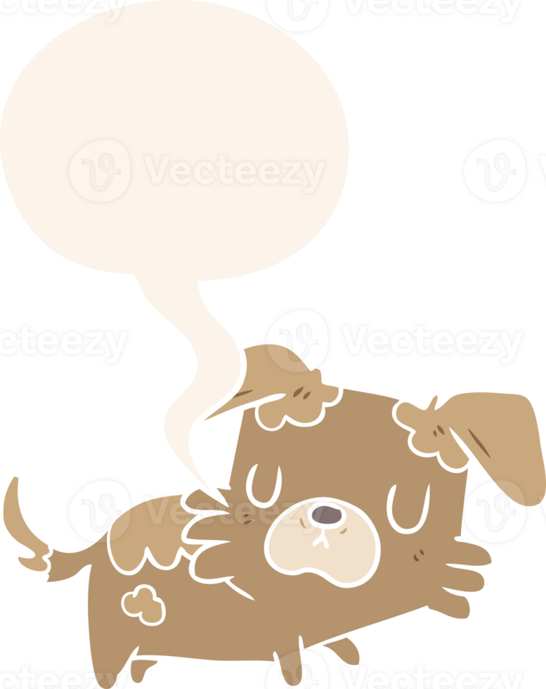 cartoon little dog with speech bubble in retro style png