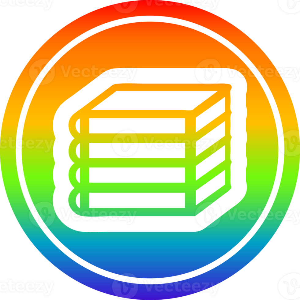 stack of books circular icon with rainbow gradient finish png