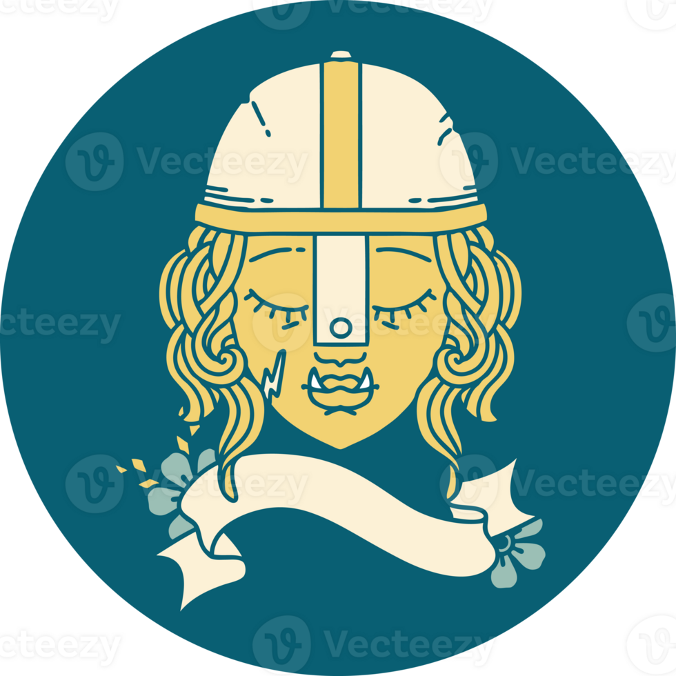 Retro Tattoo Style orc fighter character face png