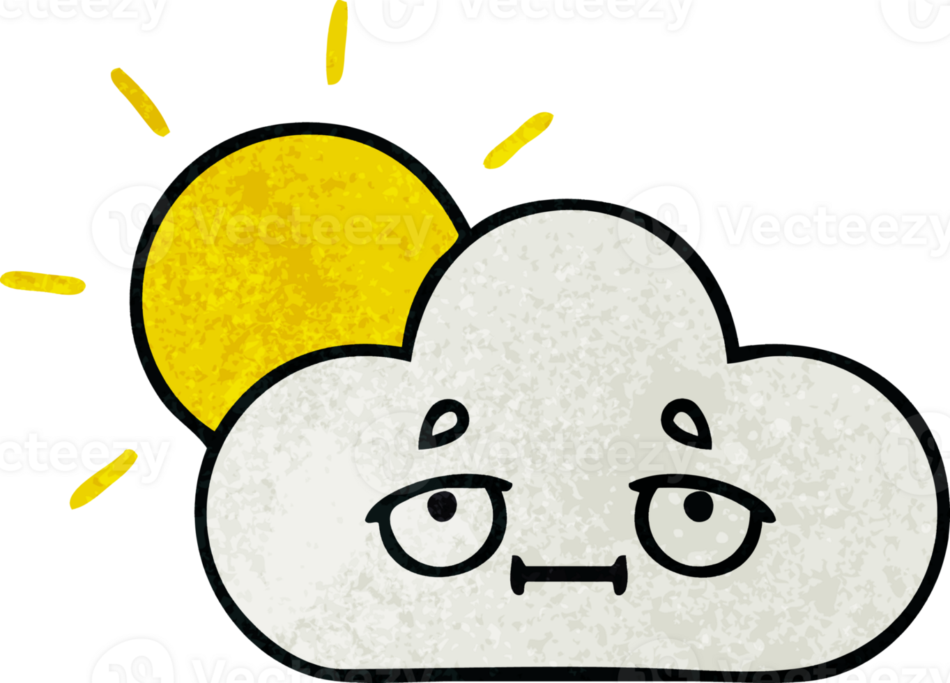retro grunge texture cartoon of a sunshine and cloud png
