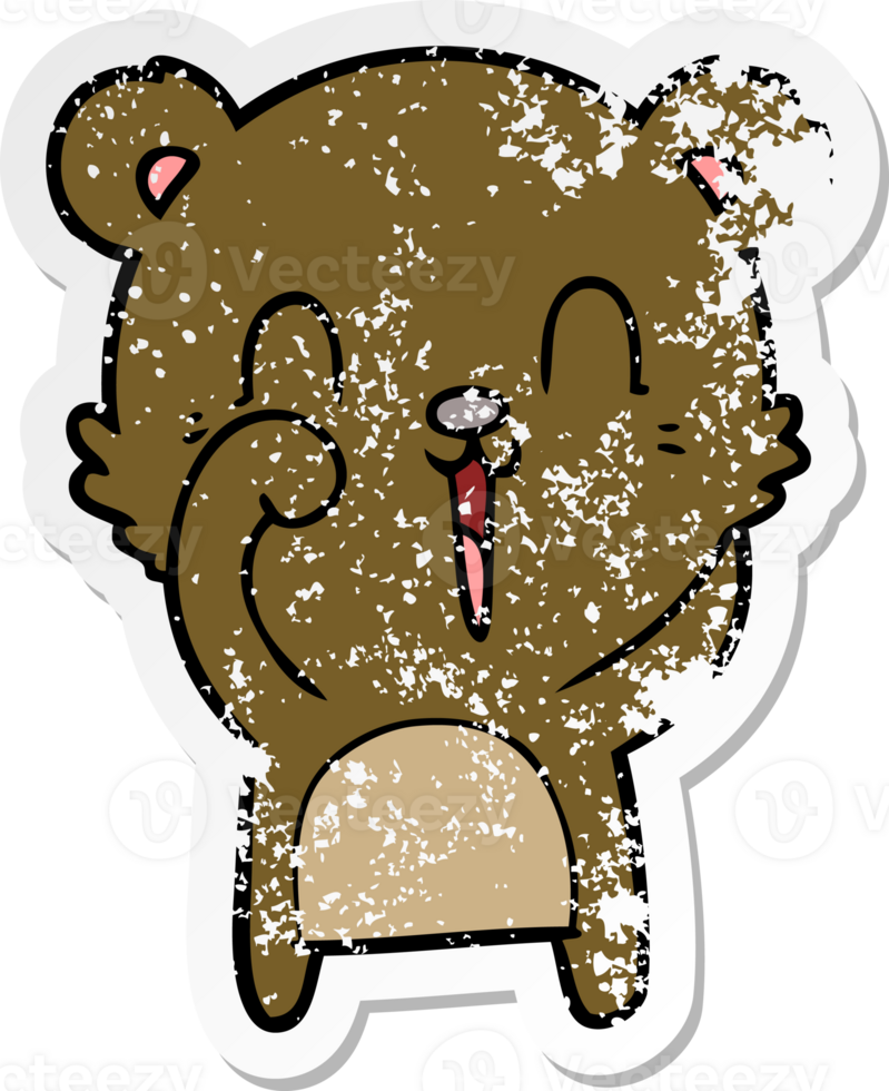 distressed sticker of a happy cartoon bear png