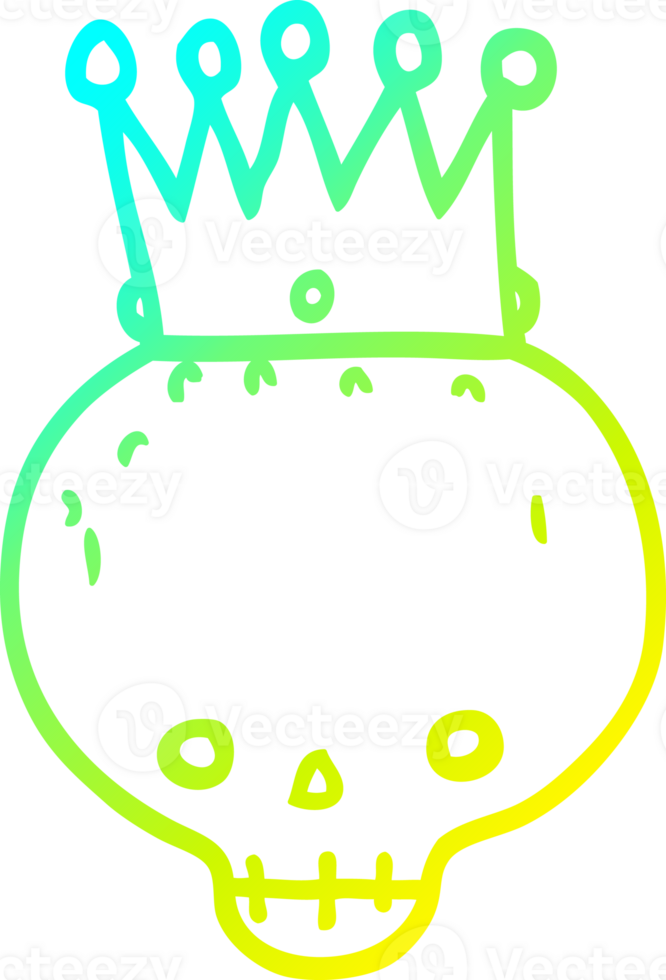 cold gradient line drawing of a cartoon skull with crown png