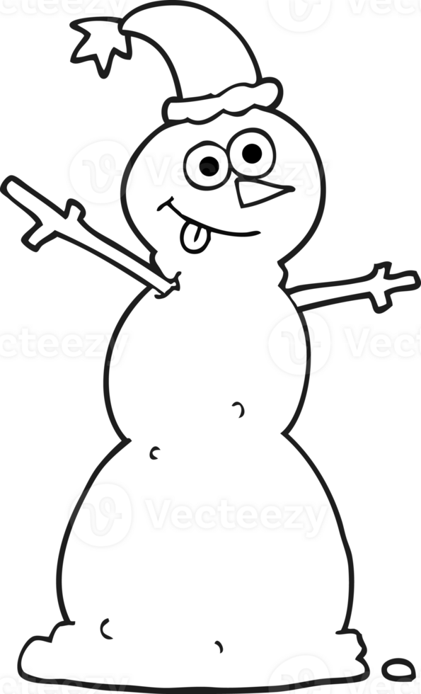 hand drawn black and white cartoon snowman png